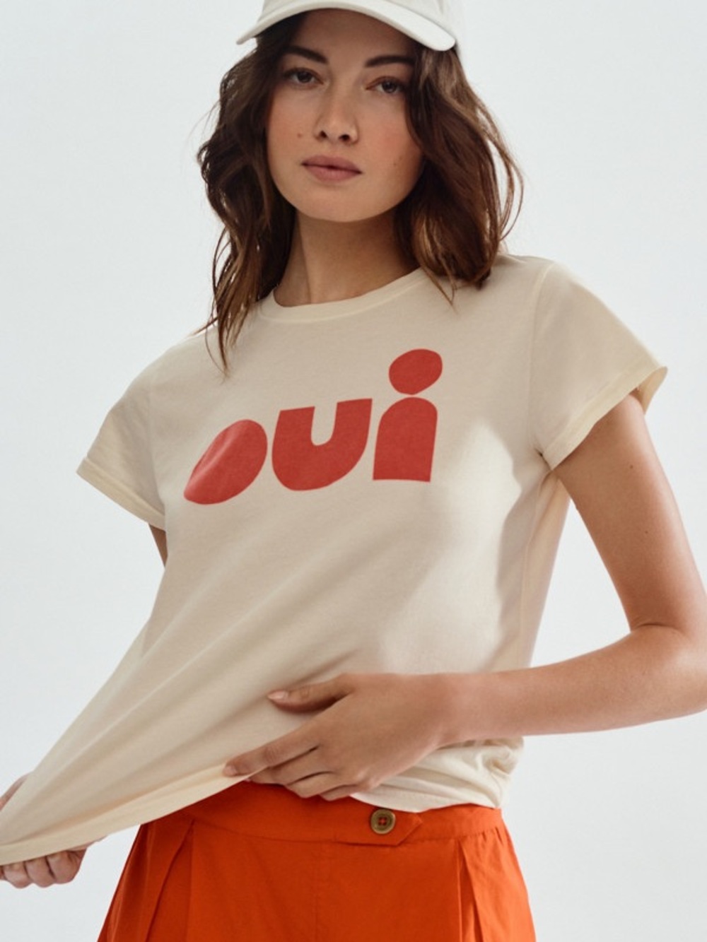 Clare V Oui Graphic classic T-Shirt Cream Red XS 57062